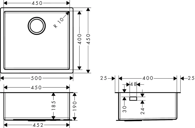 HANSGROHE Unterbauspüle 450 S719-U450 aus Edelstahl für 60 cm Unterschränke