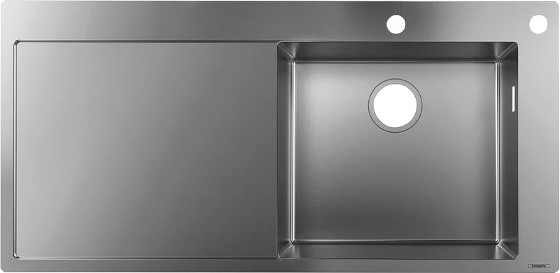 HANSGROHE S71 Einbauspüle 450 Edelstahl mit Abtropffläche – Becken rechts, flächenbündig