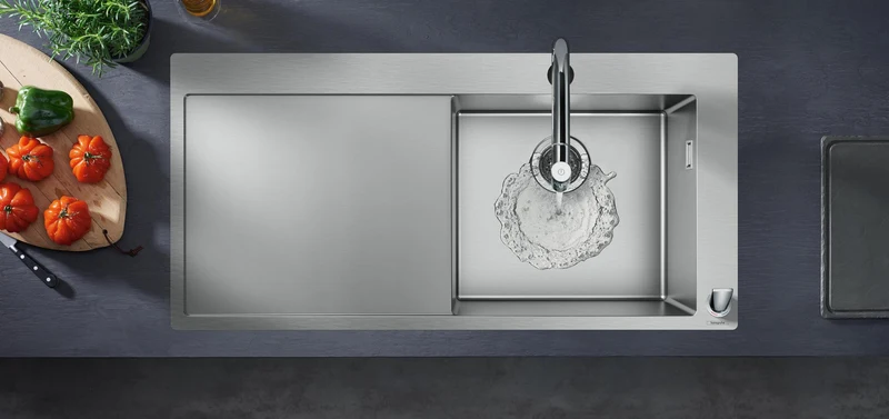 HANSGROHE S71 Einbauspüle 450 Edelstahl mit Abtropffläche – Becken rechts, flächenbündig