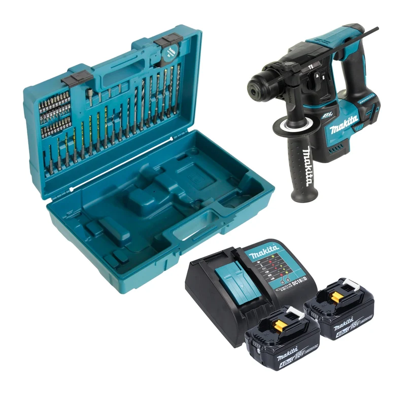 Makita DHR 171 SMX3 Akku Bohrhammer 18 V 1,2 J SDS-Plus Brushless + 2x Akku 4,0 Ah + Ladegerät + 65 tlg. Zubehör Set + Koffer