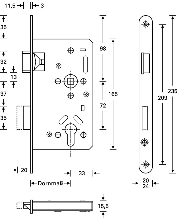 SSF Panik-Einsteckschloss Serie 20 APE ( 3000252881 ) Panik-Funktion E abgerundet Edelstahl