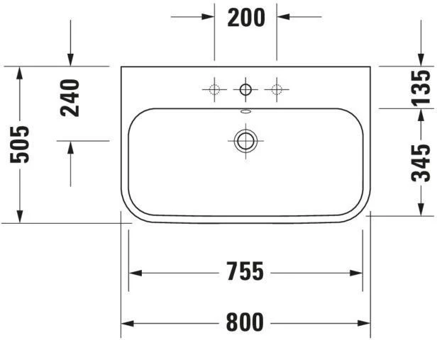 DURAVIT Happy D.2 Möbelwaschtisch 800 mm mit Überlauf, 1 Hahnloch, WonderGliss, weiß