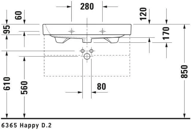 DURAVIT Happy D.2 Möbelwaschtisch 800 mm mit Überlauf, 1 Hahnloch, WonderGliss, weiß