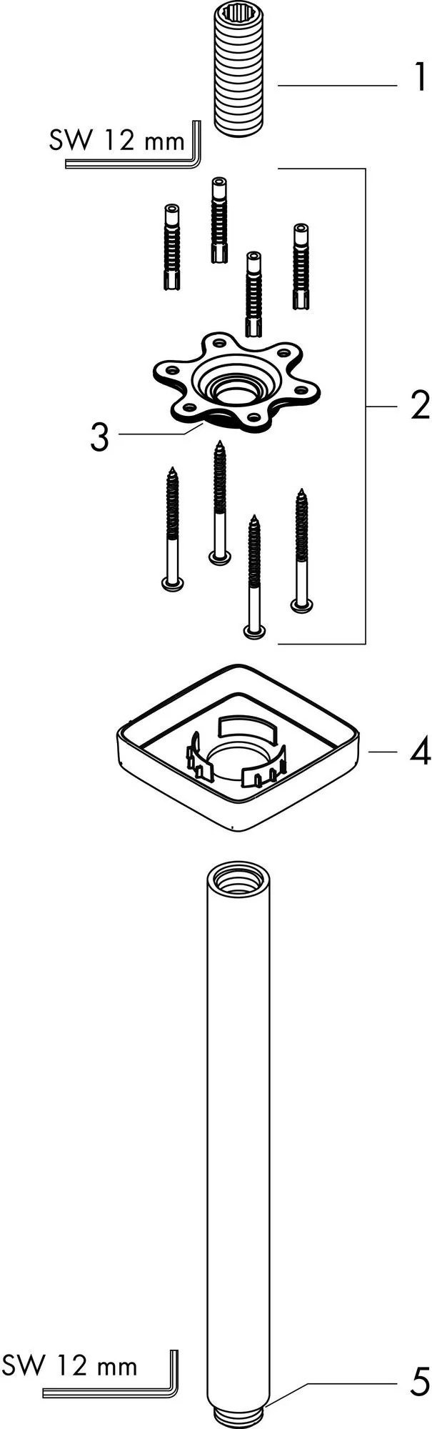 Hansgrohe Deckenanschluss CROMA SELECT E DN15 300 mm chrom – Messing, mit Rosette