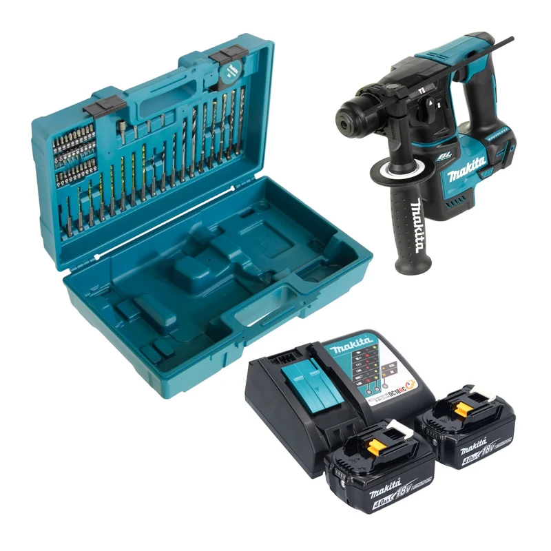 Makita DHR 171 RMX3 Akku Bohrhammer 18 V 1,2 J SDS-Plus Brushless + 2x Akku 4,0 Ah + Ladegerät + 65 tlg. Zubehör Set + Koffer