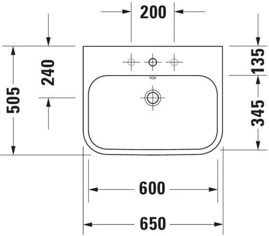 Duravit Möbelwaschtisch Happy D.2 650 mm mit Überlauf, Hahnlochbank und WonderGliss in Weiß