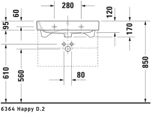 Duravit Möbelwaschtisch Happy D.2 650 mm mit Überlauf, Hahnlochbank und WonderGliss in Weiß