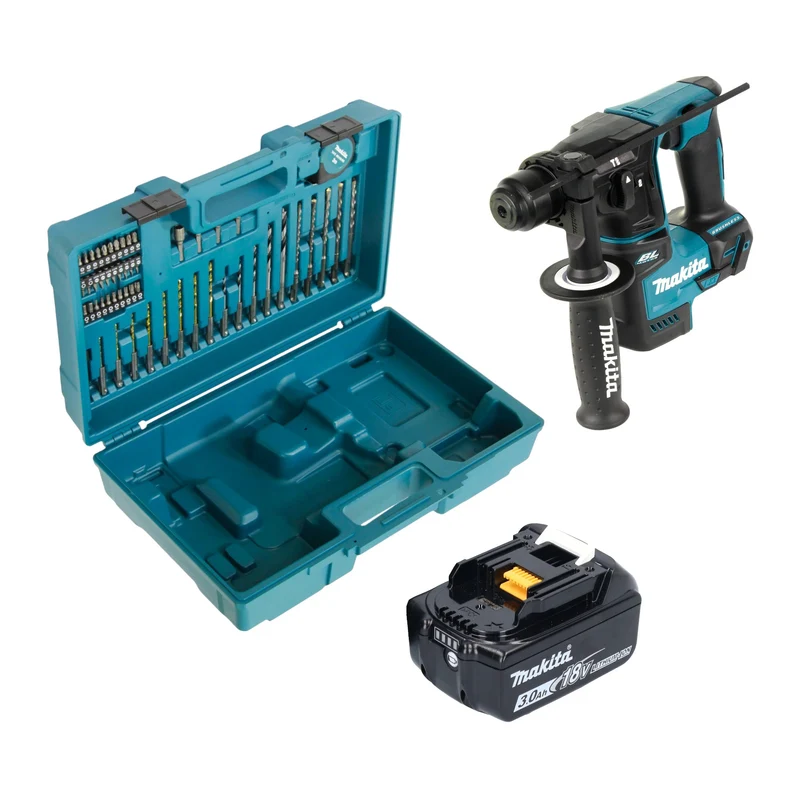 Makita DHR 171 F1X3 Akku Bohrhammer 18 V 1,2 J SDS-Plus Brushless + 1x Akku 3,0 Ah + 65 tlg. Zubehör Set + Koffer - ohne Ladegerät