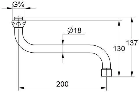 GROHE S-Auslauf 440232 für Eichelberg, Ausladung 200 mm, 3/4'' Verschraubung, Chrom