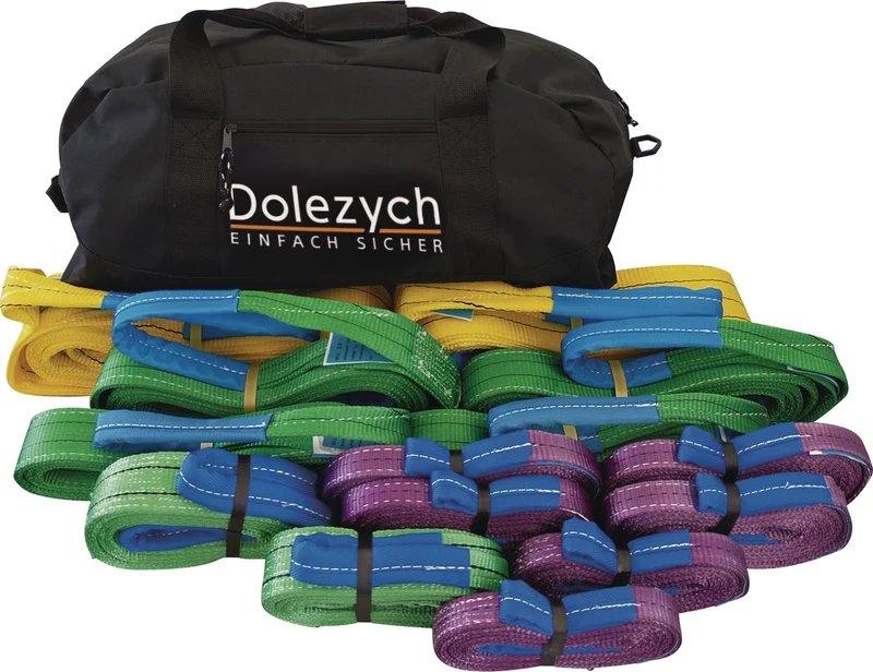 DOLEZYCH Schlaufenband-Set DIN EN 1492-1 14-teilig mit Hebebändern in Sporttasche