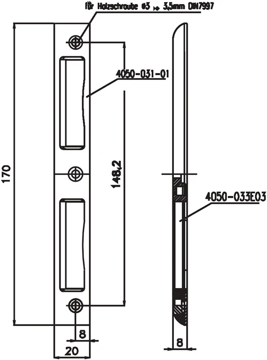 SSF Winkelschließblech ( 3000251048 ) Aluminium silber Winkel Tiefe 8 mm DIN links / rechts