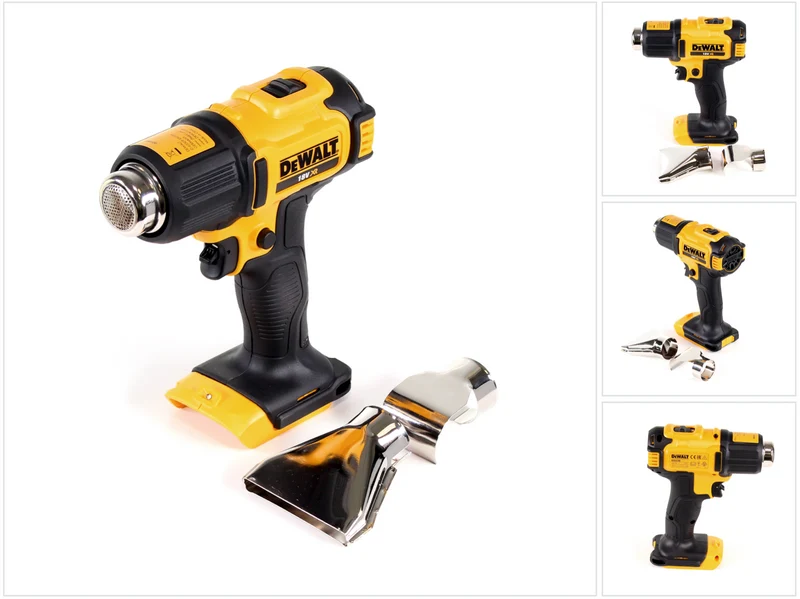 DeWalt DCE 530 N Akku Heißluftpistole 18V 530°C Solo + Flächen- und Reflektordüse + DeWalt DCL 040 18V XR Li-Ion Akku Lampe