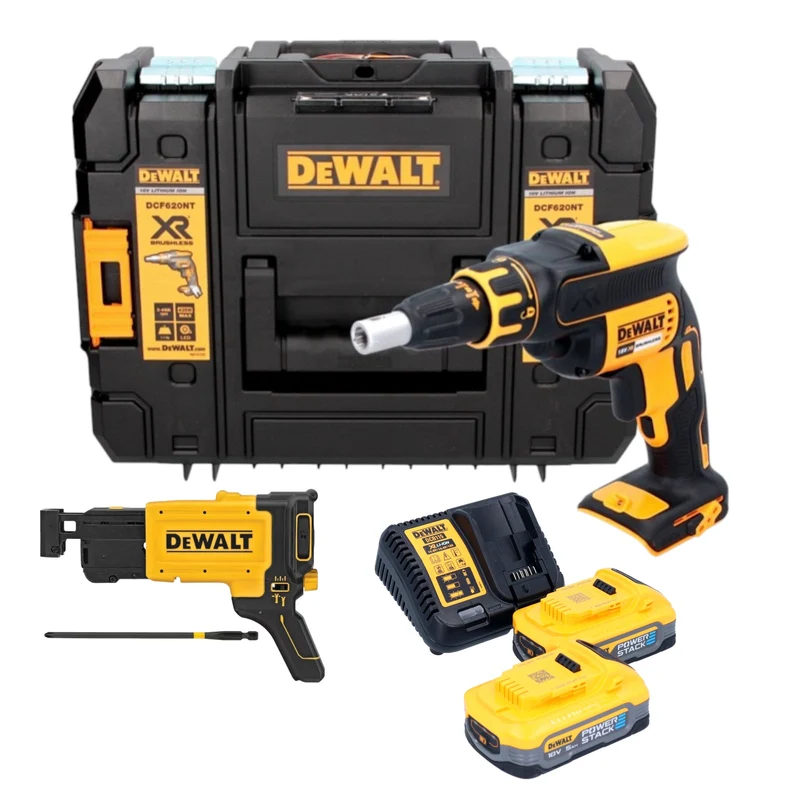 DeWalt DCF 620 H2T Akku Trockenbauschrauber 18 V 30 Nm Brushless + 2x Powerstack Akku 5,0 Ah + Ladegerät + TSTAK