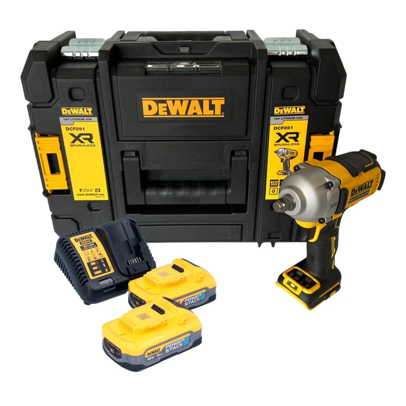 DeWalt DCF 891 H2T Akku Schlagschrauber 18 V 1084 Nm 1/2" Brushless + 2x Powerstack Akku 5,0 Ah + TSTAK + Ladegerät