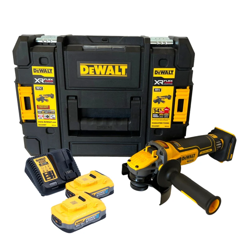 DeWalt DCG 409 H2T Akku Winkelschleifer 18 V 125 mm Brushless + 2x Powerstack Akku 5,0 Ah + Ladegerät + TSTAK