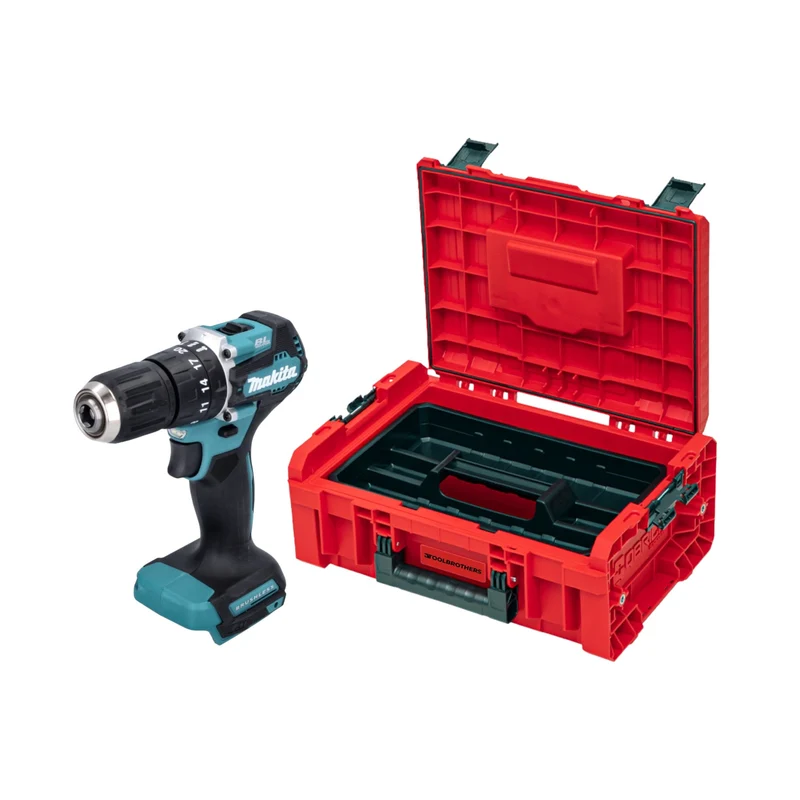 Toolbrothers RHINO L Werkzeugkoffer Basic ULTRA Custom mit Schaumstoffeinlage & Makita DHP 487 Z Akku Schlagbohrschrauber 18 V 40 Nm Brushless Solo
