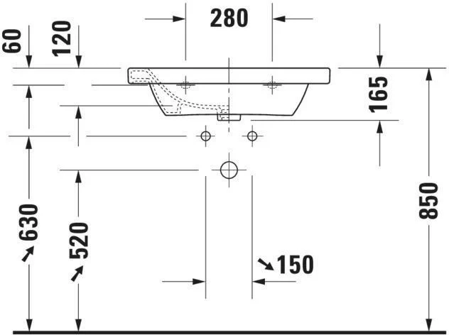DURAVIT DuraStyle Möbelwaschtisch 650 mm mit WonderGliss, 1 Hahnloch & Überlauf