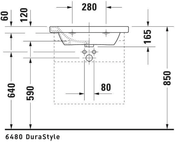 DURAVIT DuraStyle Möbelwaschtisch 650 mm mit WonderGliss, 1 Hahnloch & Überlauf