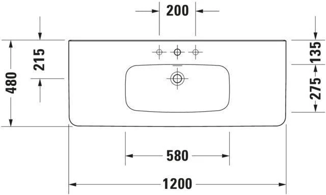 DURAVIT DuraStyle Möbelwaschtisch 1200 mm weiß WonderGliss mit Überlauf und Hahnlochbank