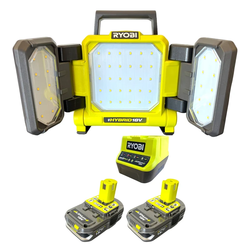 RYOBI RLPH18-215 Hybrid LED Panelleuchte 18 V 3000 lm + 2x Akku 1,5 Ah + Ladegerät