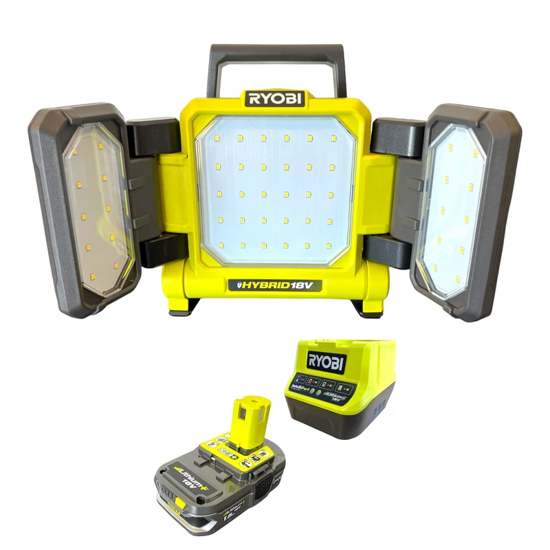 RYOBI RLPH18-115 Hybrid LED Panelleuchte 18 V 3000 lm + 1x Akku 1,5 Ah + Ladegerät