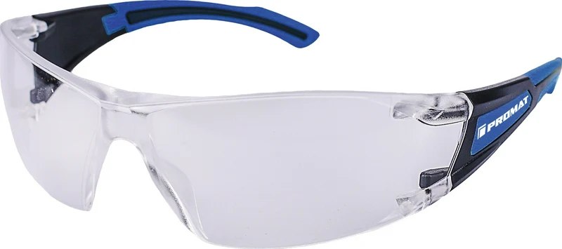 PROMAT Schutzbrille Daylight Modern EN 166 – Klare Polycarbonat-Scheibe, Anti-Fog, Schwarz/Dunkelblau