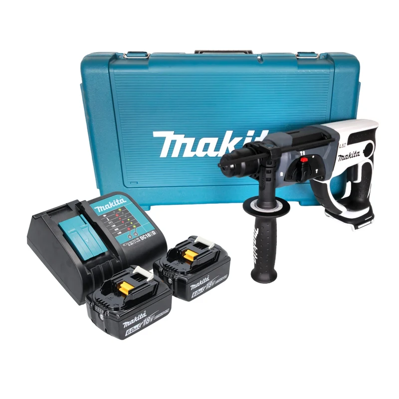 Makita DHR 202 SGW Akku Bohrhammer 18 V 20 mm 2,0 J weiß + 2x Akku 6,0 Ah + Ladegerät + Koffer
