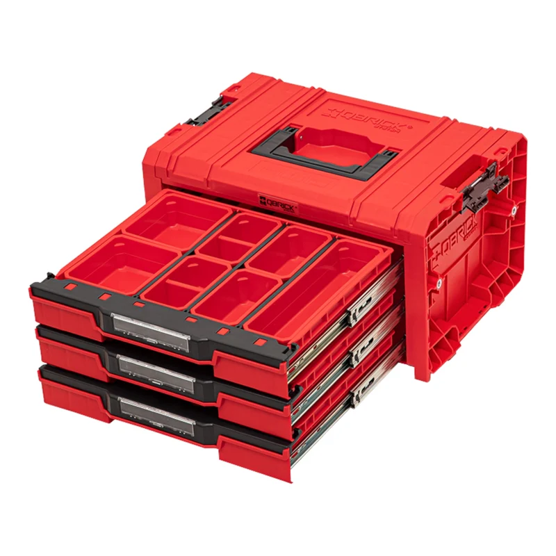 Qbrick System PRO Drawer 3 Toolbox 2.0 Expert RED ULTRA HD Werkzeugkoffer 450 x 310 x 244 mm 13,5 l stapelbar IP54 mit 3 Schubladen
