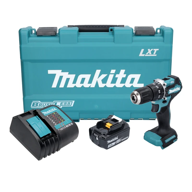 Makita DHP 487 SF1K Akku Schlagbohrschrauber 18 V 40 Nm Brushless + 1x Akku 3,0 Ah + Ladegerät + Koffer