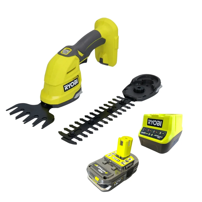 RYOBI RY18GSA-115 18 V ONE+ Akku Gras- u. Strauchschere, Schnittstärke 8 mm + 1x Akku 1,5 Ah + Ladegerät