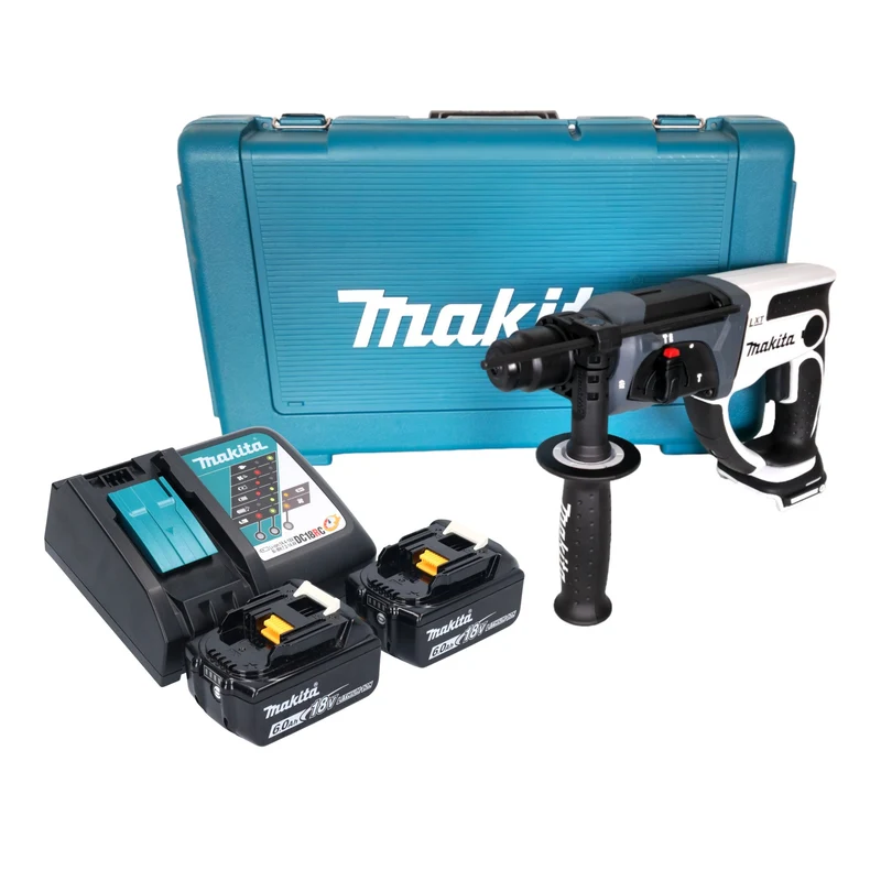 Makita DHR 202 RGW Akku Bohrhammer 18 V 20 mm 2,0 J weiß + 2x Akku 6,0 Ah + Ladegerät + Koffer