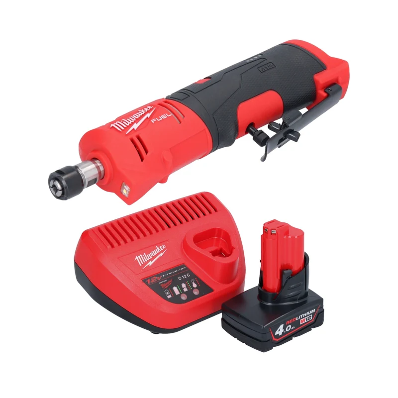 Milwaukee M12 FDGS-401 Akku Geradschleifer 12 V 6 / 8 mm Brushless + 1x Akku 4,0 Ah + Ladegerät