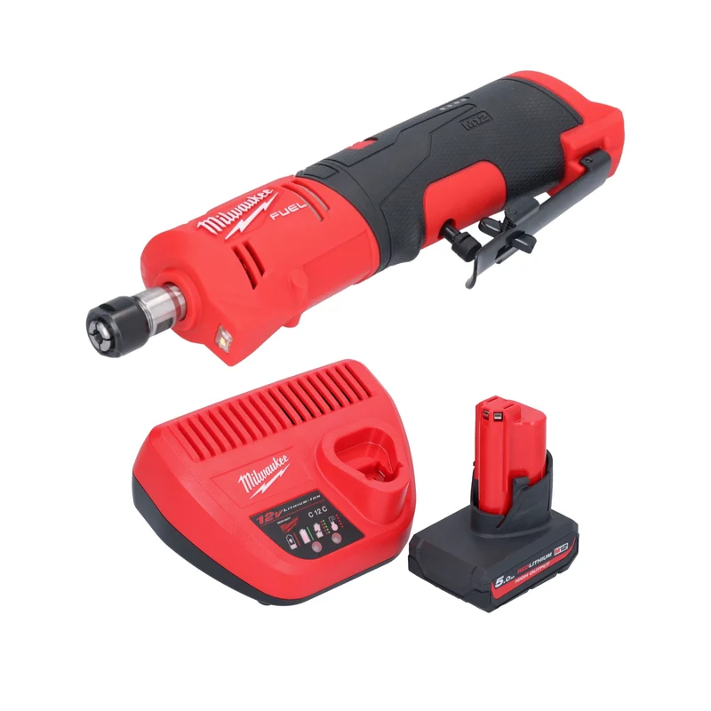 Milwaukee M12 FDGS-501 Akku Geradschleifer 12 V 6 / 8 mm Brushless + 1x Akku 5,0 Ah + Ladegerät
