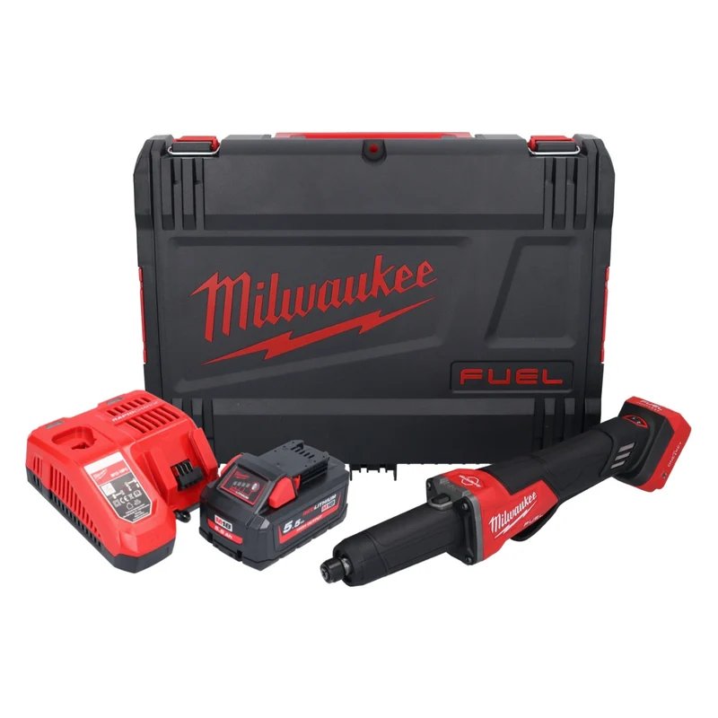Milwaukee M18 FDGROVPDB-551X Akku Geradschleifer 18 V Brushless + 1x Akku 5,5 Ah + Ladegerät + HD Box