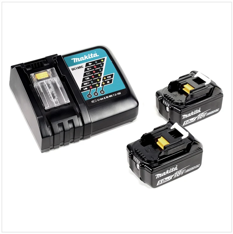Makita DHR 264 2 x 18 V / 36 V Li-Ion SDS Plus Akku-Bohrhammer in Makpac 4 mit Einlage + 2 x BL 1850 B 18 V 5,0 Ah Li-Ion Akku + 1 x DC18RC Ladegerät + 5 tlg. Hartmetall Bohrer Set für Mauerwerk und Beton