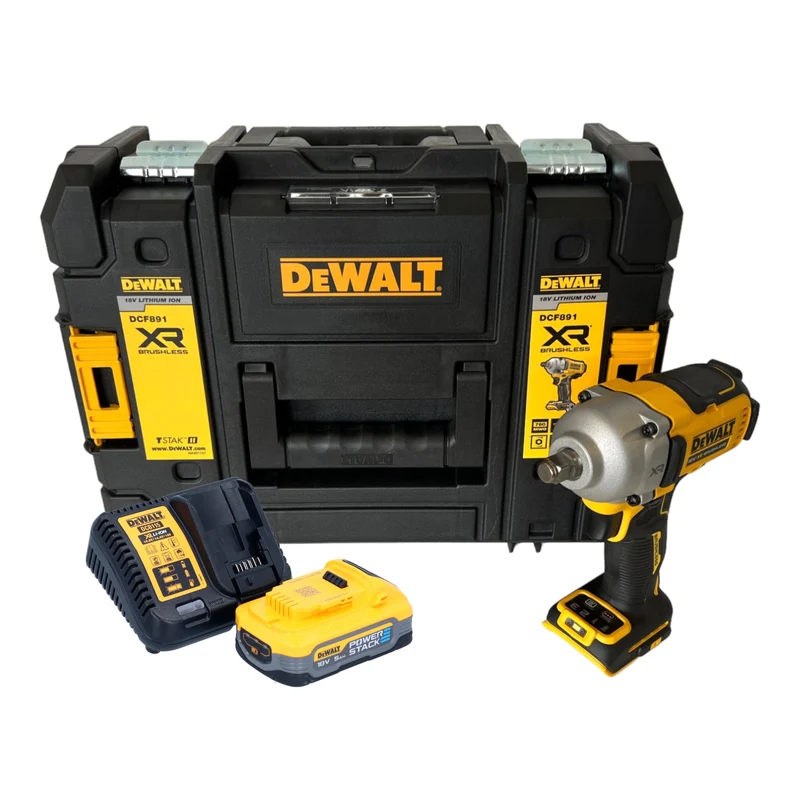 DeWalt DCF 891 H1T Akku Schlagschrauber 18 V 1084 Nm 1/2" Brushless + 1x Powerstack Akku 5,0 Ah + TSTAK + Ladegerät