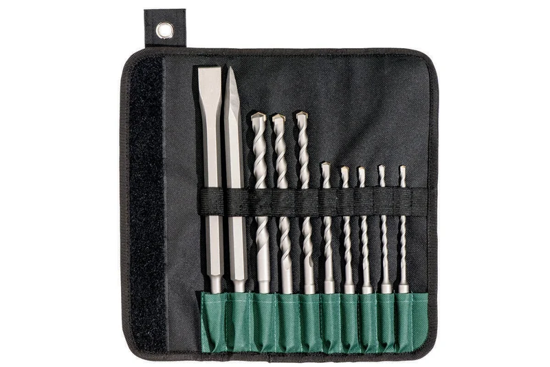 Metabo Bohrer-/Meißelsatz SDS-plus 10tlg. in Rolltasche – Hartmetall-Bohrspitze, für Beton, Mauerwerk, Naturstein