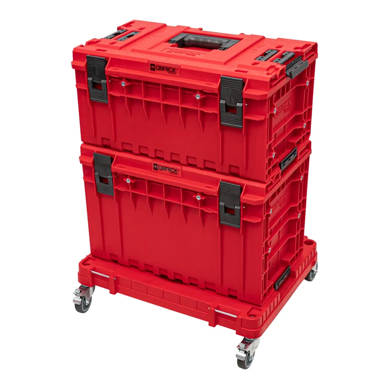 Qbrick System ONE Transportplattform 2.0 Workshop RED Ultra HD 625 x 503 x 160 mm 120 kg mit Schwenkrädern aus Metall und Bremse