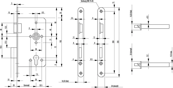 BKS Behörden-Einsteckschloss 0615 PZW 24/65/72/8 mm DIN links ( 3000251559 )