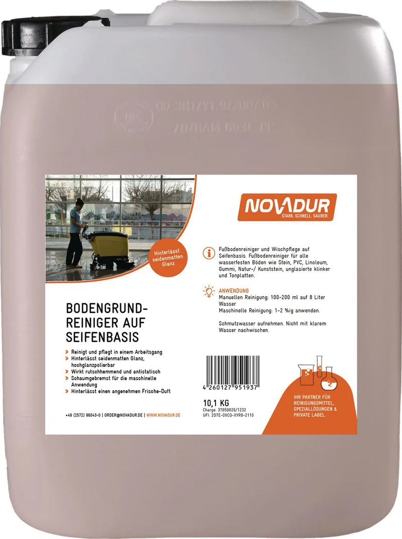 NOVADUR Bodengrundreiniger auf Seifenbasis 10,1 kg Konzentrat – Reinigt und pflegt in einem Arbeitsgang