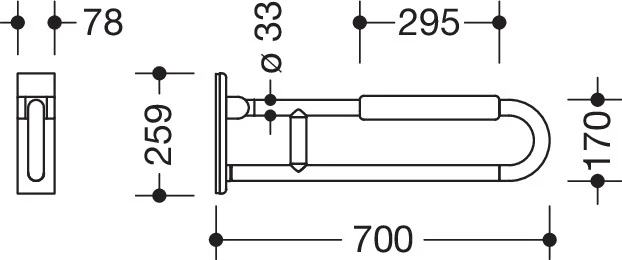 HEWI mobiler Stützklappgriff, L:700mm, mit Armpolster