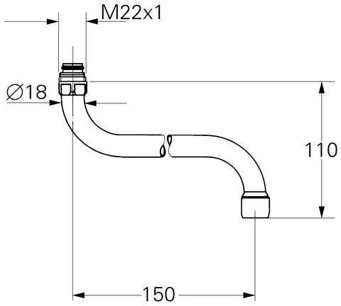 GROHE S-Auslauf 13052 für Küchen-Wandbatterien, Ausladung 150 mm, chrom