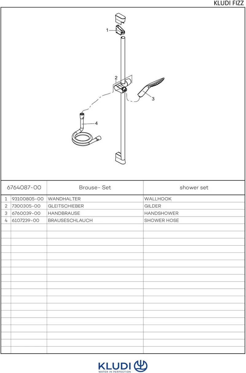 KLUDI FIZZ 1S Brause-Set mit Wandstange 900 mm – Handbrause mit Kalkschnellreinigung