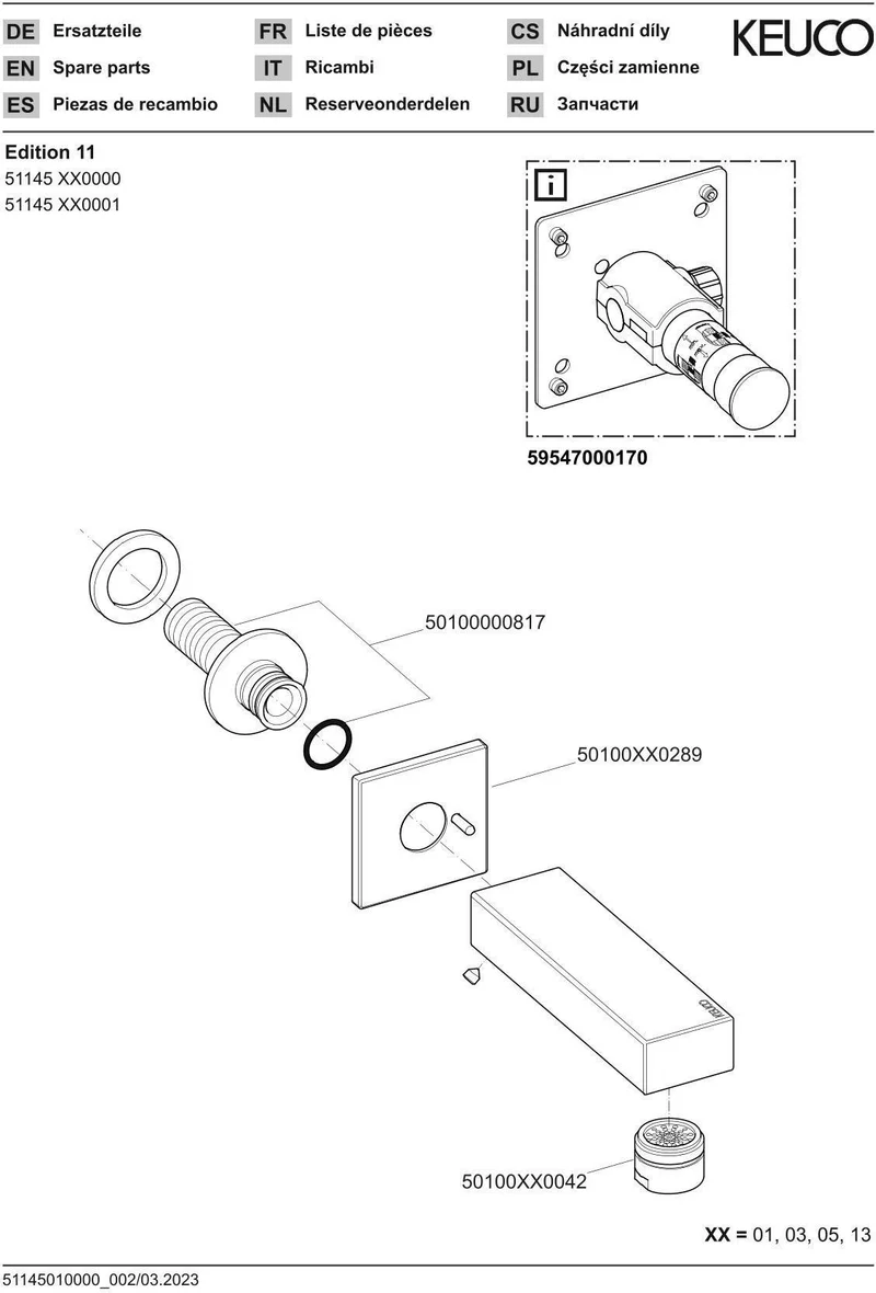 KEUCO Wanneneinlauf EDITION 11 DN 20 Ausl 146mm