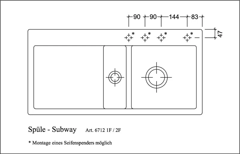 Villeroy & Boch Subway 60 Flat Einbauspüle 965 mm Ebony CeramicPlus