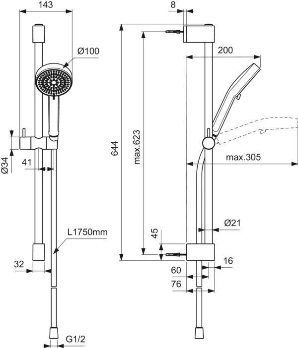 IS Brausekombination Idealrain 600mm, 2F-HB d:100mm 8l