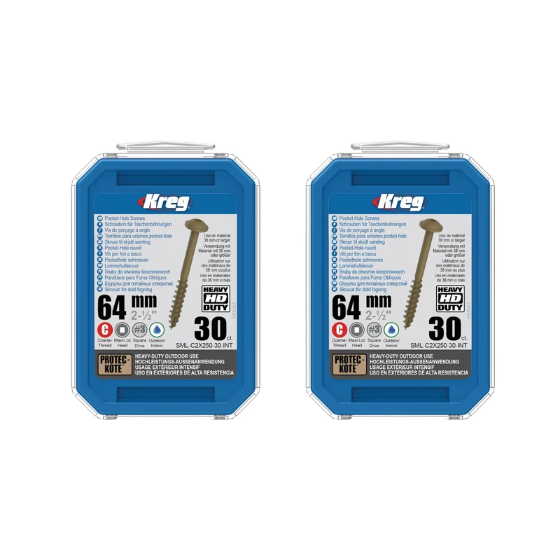 Kreg 2x HD Protec-Kote Maxi-Loc Taschenlochschrauben 64 mm ( 2x SML-C2X250-30-INT ) Grobgewinde 60 Stück