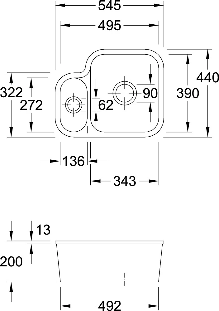 VILLEROY & BOCH Unterbauspüle CISTERNA 60B 545x440mm