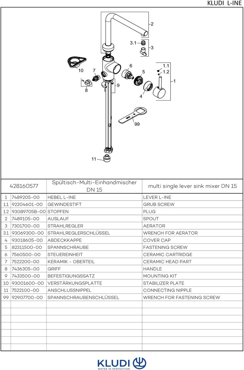 KLUDI L-INE Spültisch-Multi-Einhandmischer DN 15 chrom – mit Geräteanschluss & schwenkbarem Auslauf