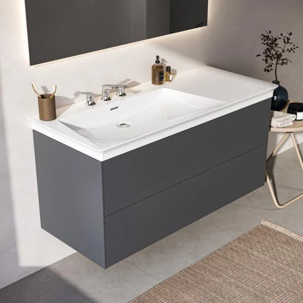 Ideal Standard Möbelwaschtisch La Dolce Vita 1260 mm mit 3 Hahnlöchern, Überlauf und Ablage rechts Weiß
